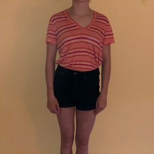 Light orange multi colored striped tee